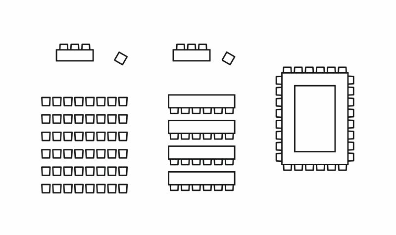 schematic layout for cinema, school, and round-table setups