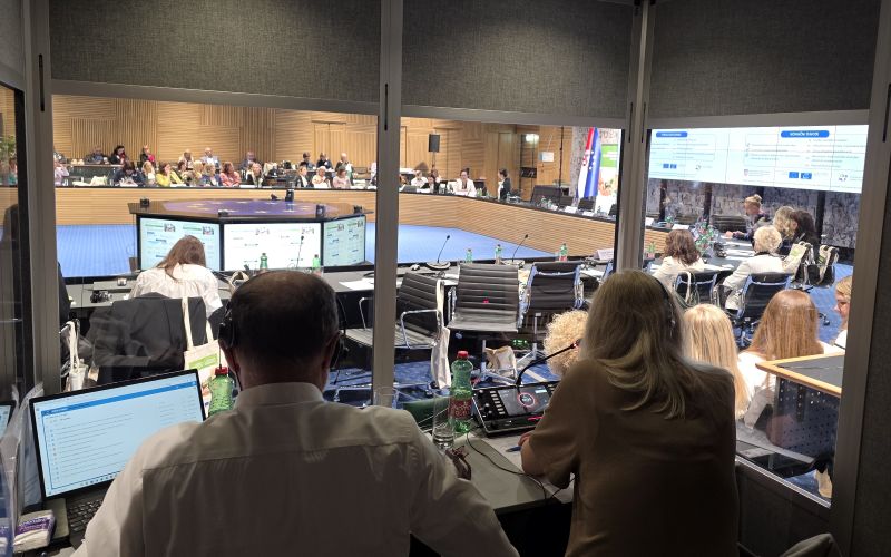 a view from interpreting booth at the conference floor