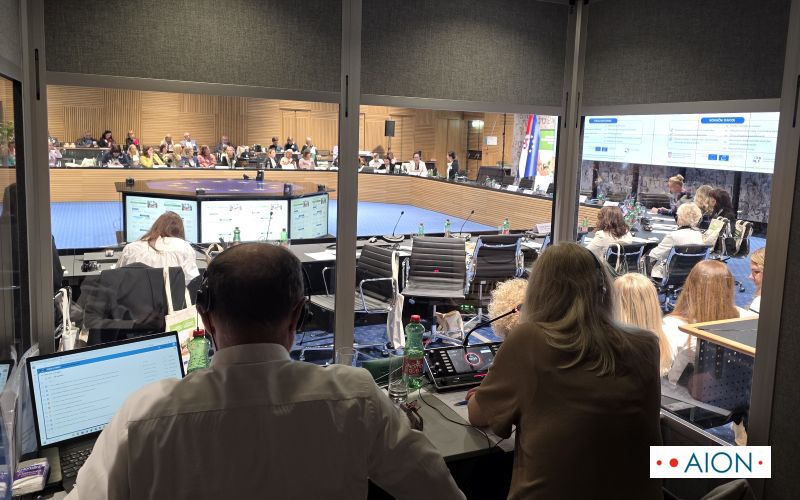 a view from interpreting booth at the conference floor