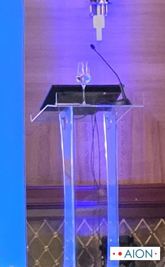 Lectern and fixed microphone