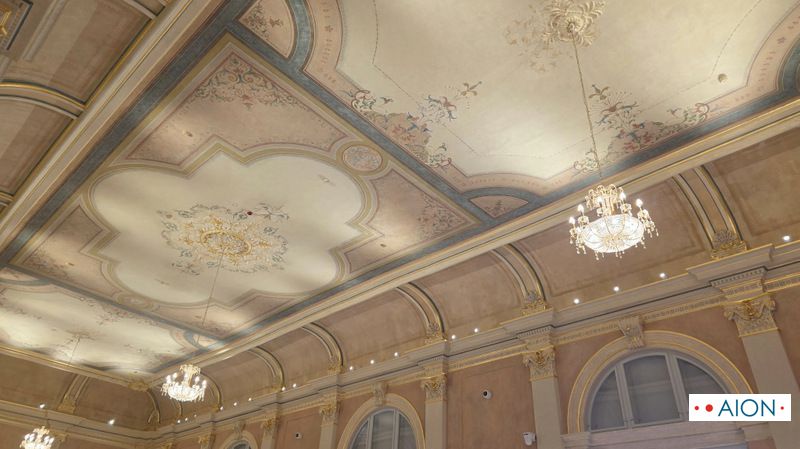Rasko&scaron;ne stropne freske i kristalni lusteri u velikoj dvorani Muzeja Mimara.
